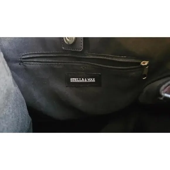 Stella & Max Tulip Tree Black Floral Print Large Leather Tote Hand Bag‎ - Picture 5 of 8